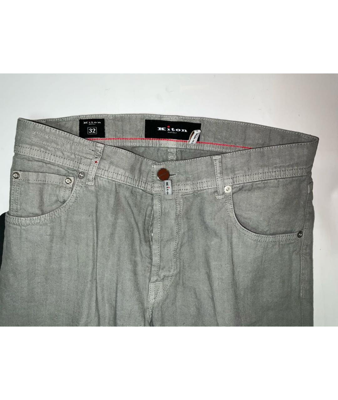 KITON Серые льняные классические брюки, фото 3