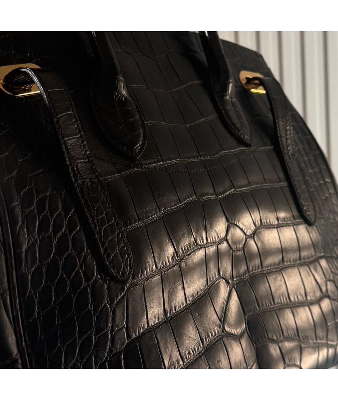 RALPH LAUREN Черная сумка с короткими ручками из экзотической кожи, фото 8