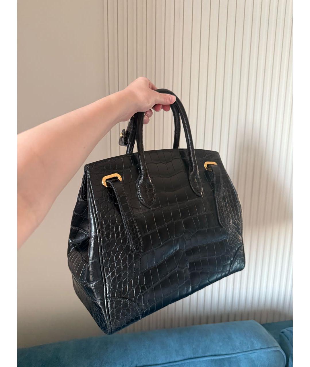 RALPH LAUREN Черная сумка с короткими ручками из экзотической кожи, фото 3