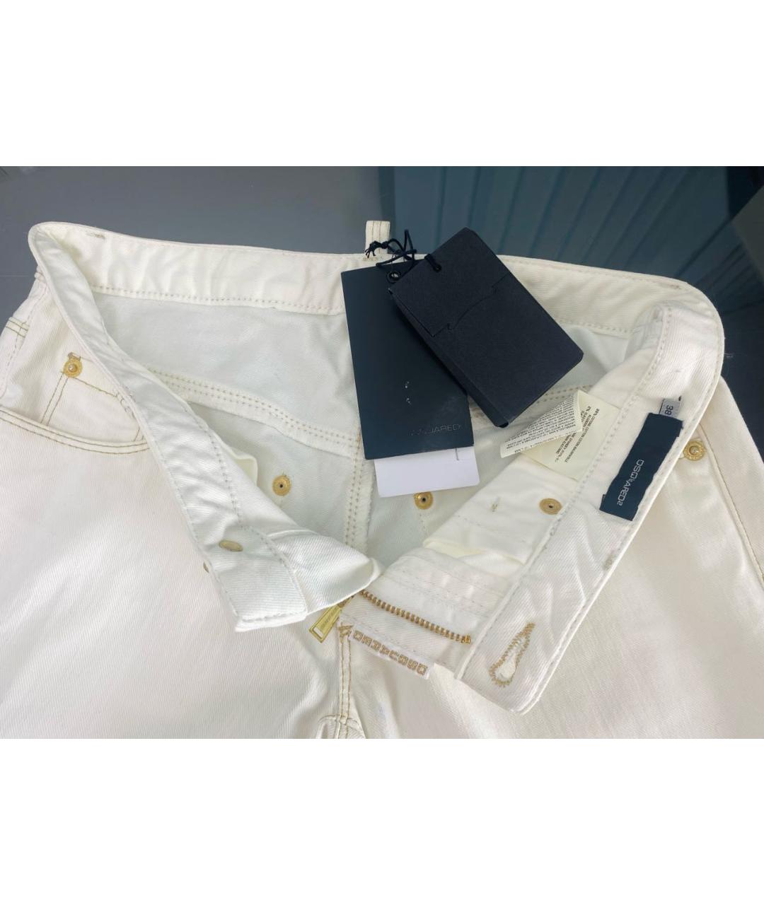 DSQUARED2 Белые хлопко-эластановые прямые джинсы, фото 3