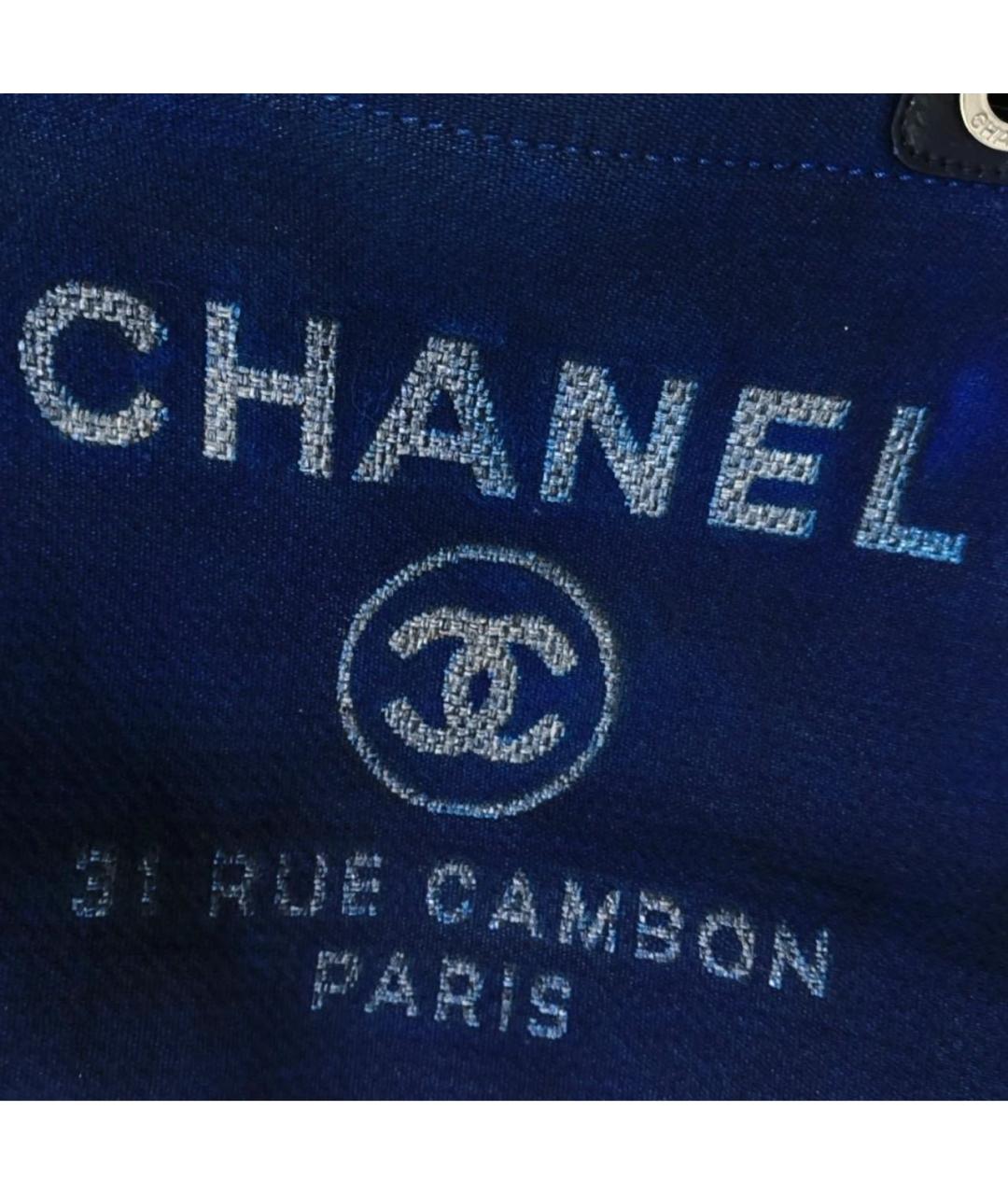 CHANEL Темно-синяя кожаная сумка тоут, фото 6