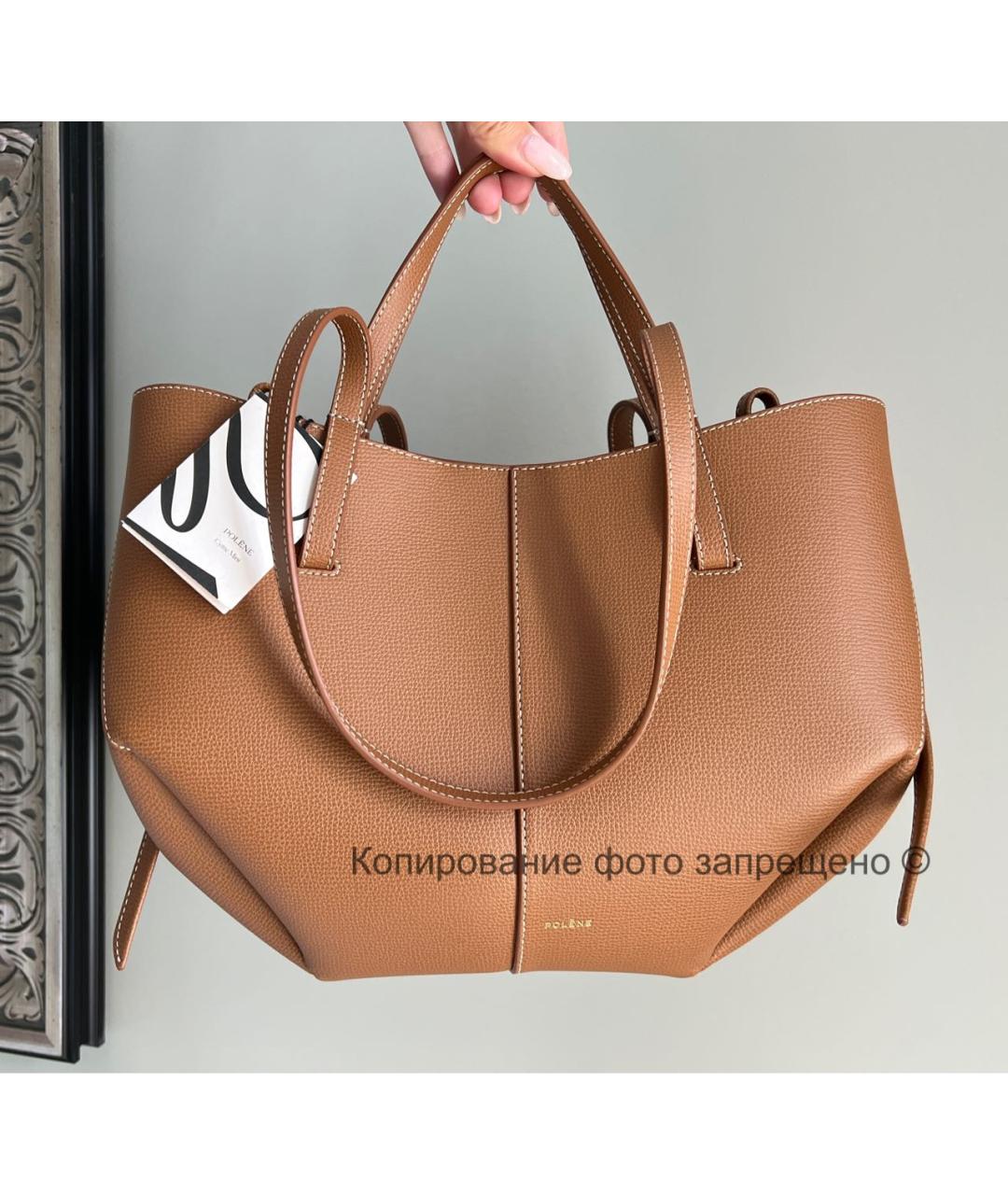 POLENE Коричневая кожаная сумка тоут, фото 2