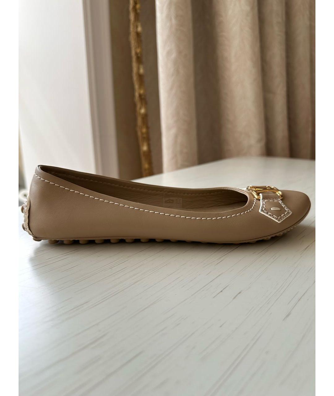 LOUIS VUITTON Бежевые кожаные балетки, фото 8