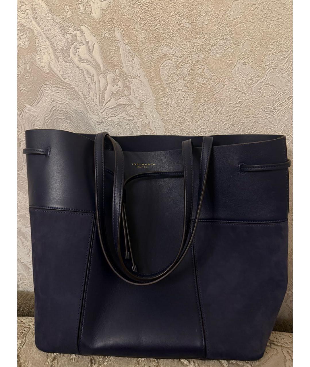 TORY BURCH Темно-синяя кожаная сумка с короткими ручками, фото 4