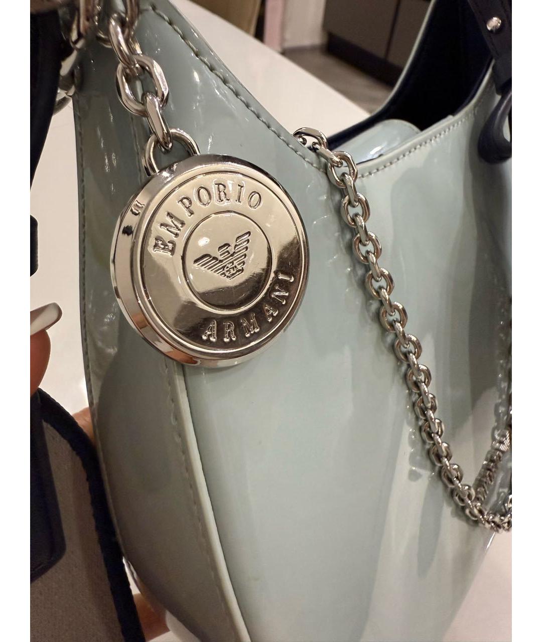 EMPORIO ARMANI Голубая сумка через плечо из лакированной кожи, фото 8