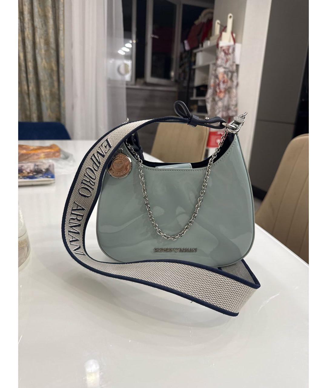 EMPORIO ARMANI Голубая сумка через плечо из лакированной кожи, фото 9