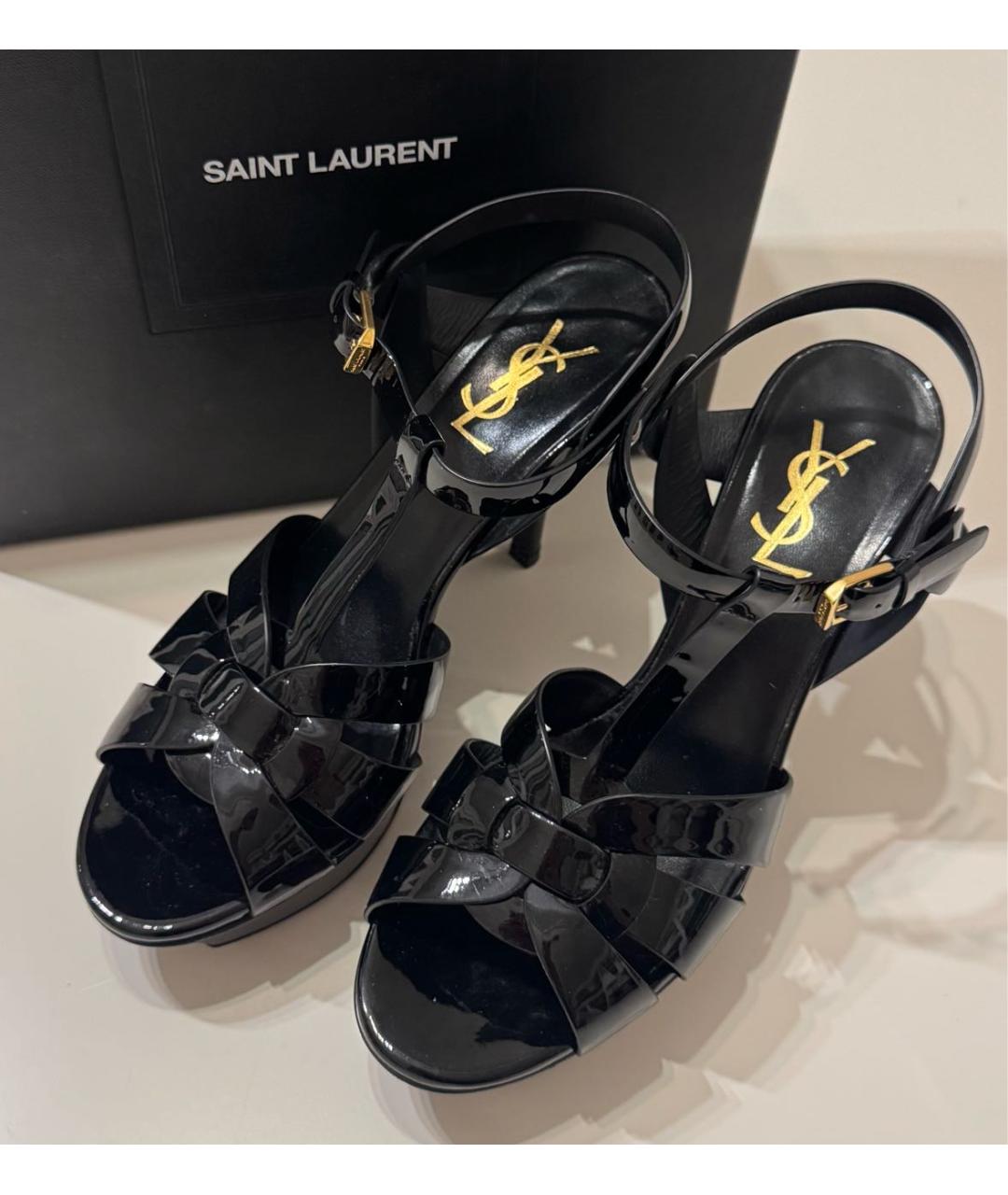 SAINT LAURENT Черные босоножки из лакированной кожи, фото 2