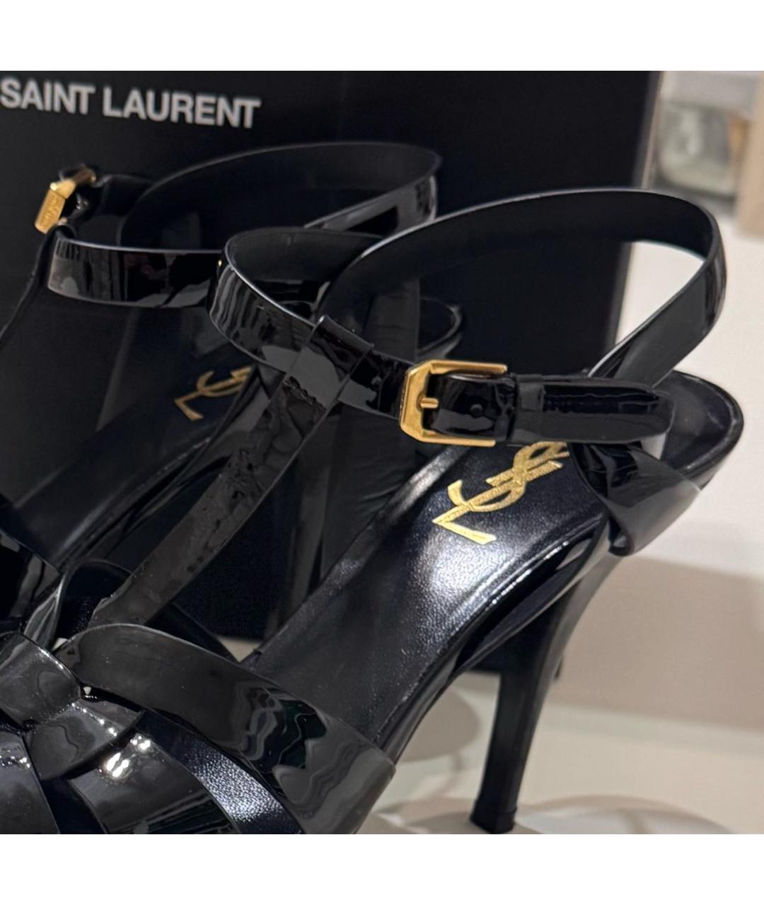 SAINT LAURENT Черные босоножки из лакированной кожи, фото 4