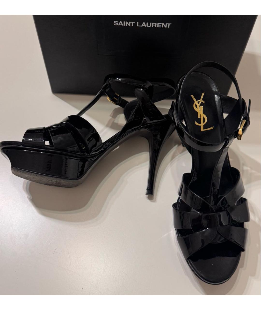 SAINT LAURENT Черные босоножки из лакированной кожи, фото 3
