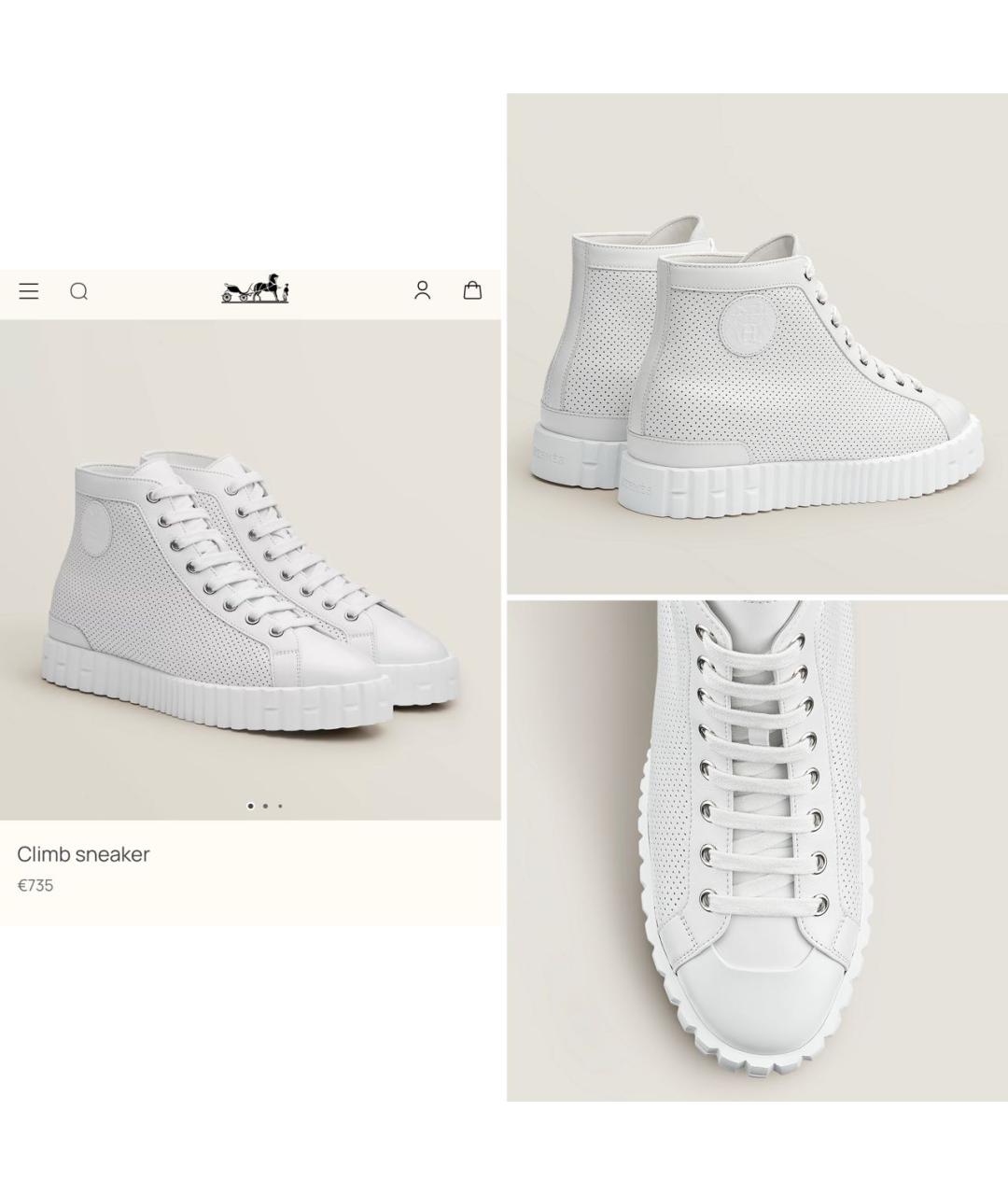 HERMES Белые кожаные кроссовки, фото 7