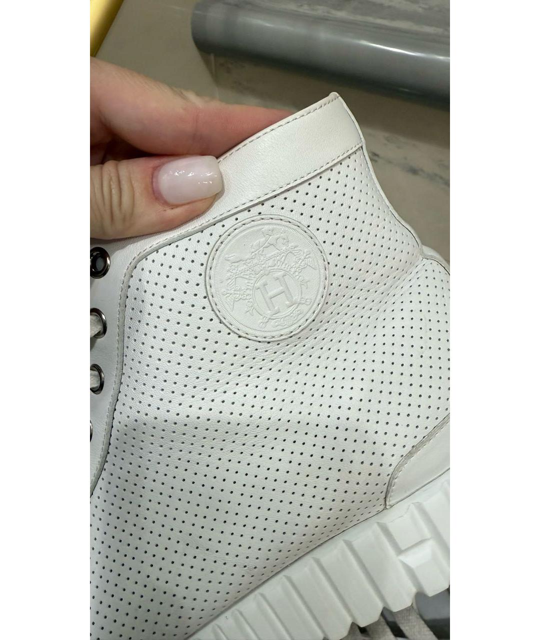 HERMES Белые кожаные кроссовки, фото 5
