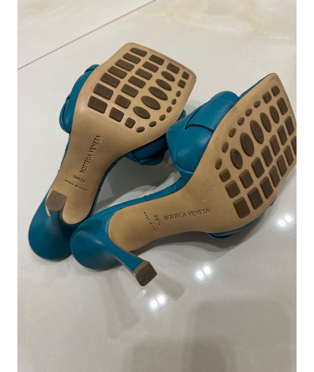 BOTTEGA VENETA Бирюзовые кожаные мюли, фото 6