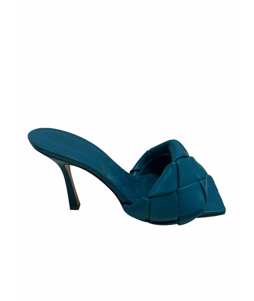 BOTTEGA VENETA Бирюзовые кожаные мюли, фото 1