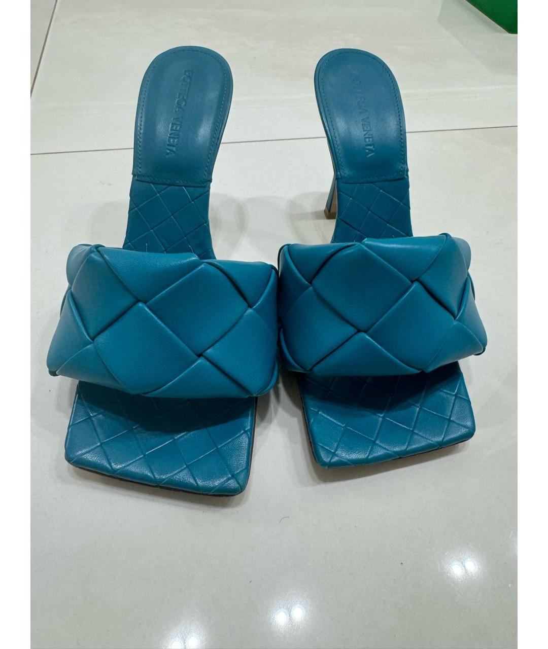 BOTTEGA VENETA Бирюзовые кожаные мюли, фото 2