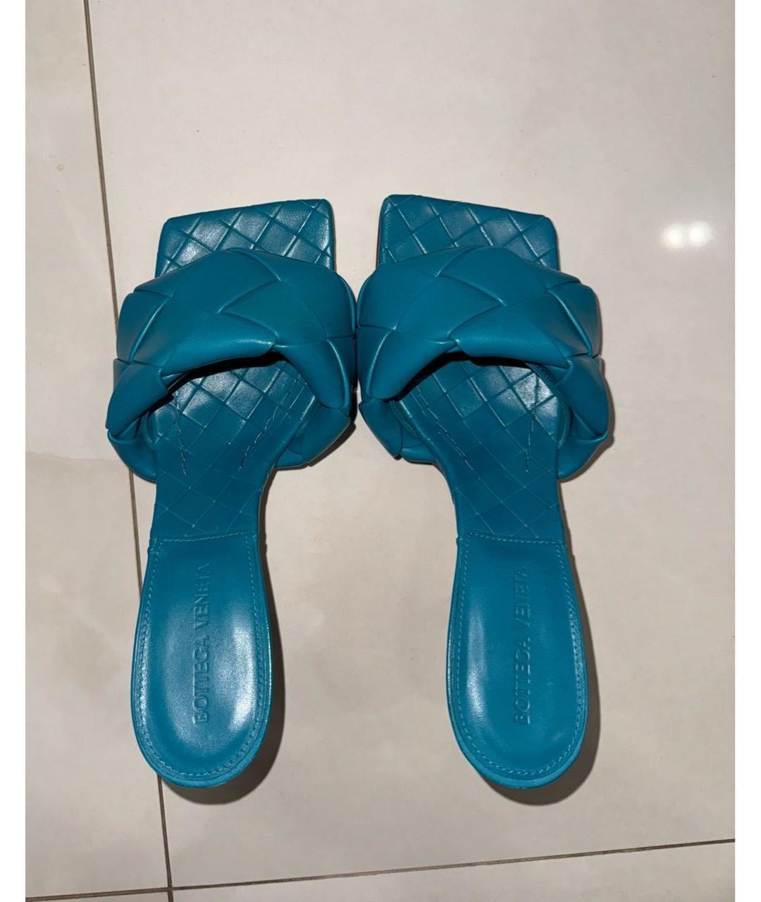 BOTTEGA VENETA Бирюзовые кожаные мюли, фото 3