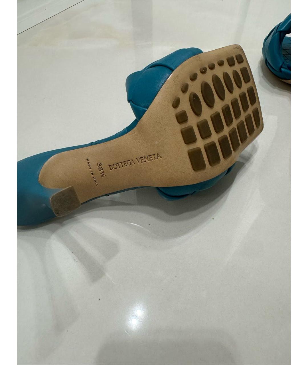BOTTEGA VENETA Бирюзовые кожаные мюли, фото 5