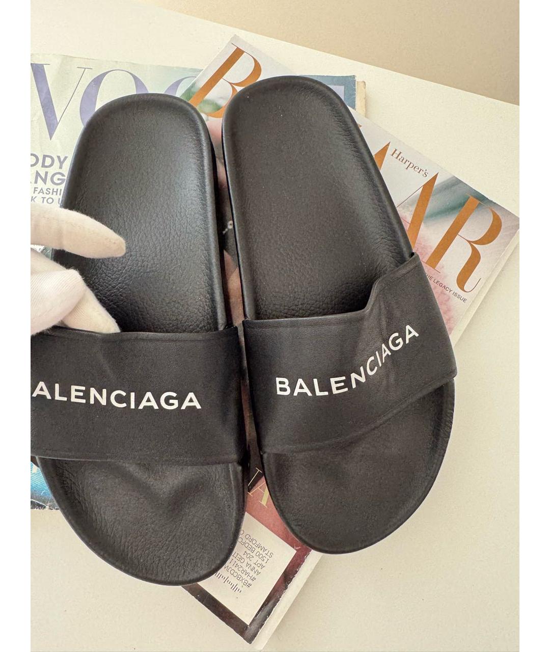BALENCIAGA Черные кожаные шлепанцы, фото 3