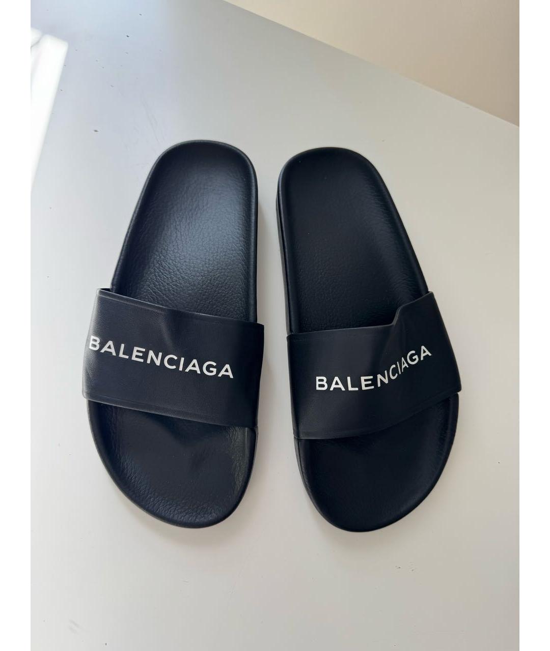 BALENCIAGA Черные кожаные шлепанцы, фото 2