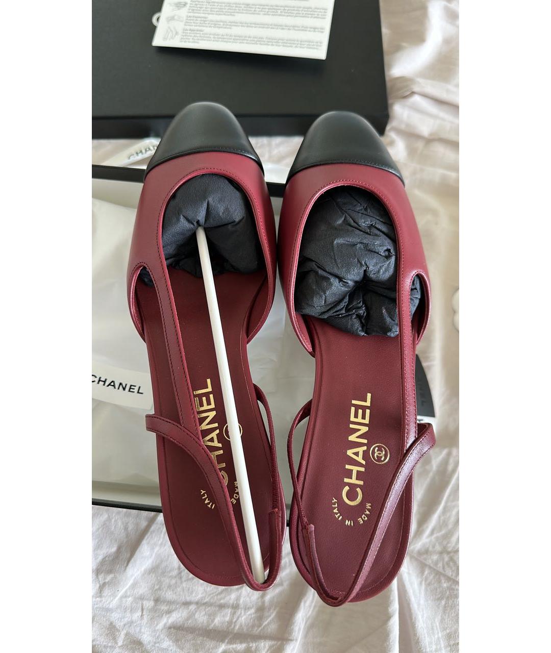 CHANEL Бордовые кожаные лодочки на низком каблуке, фото 4