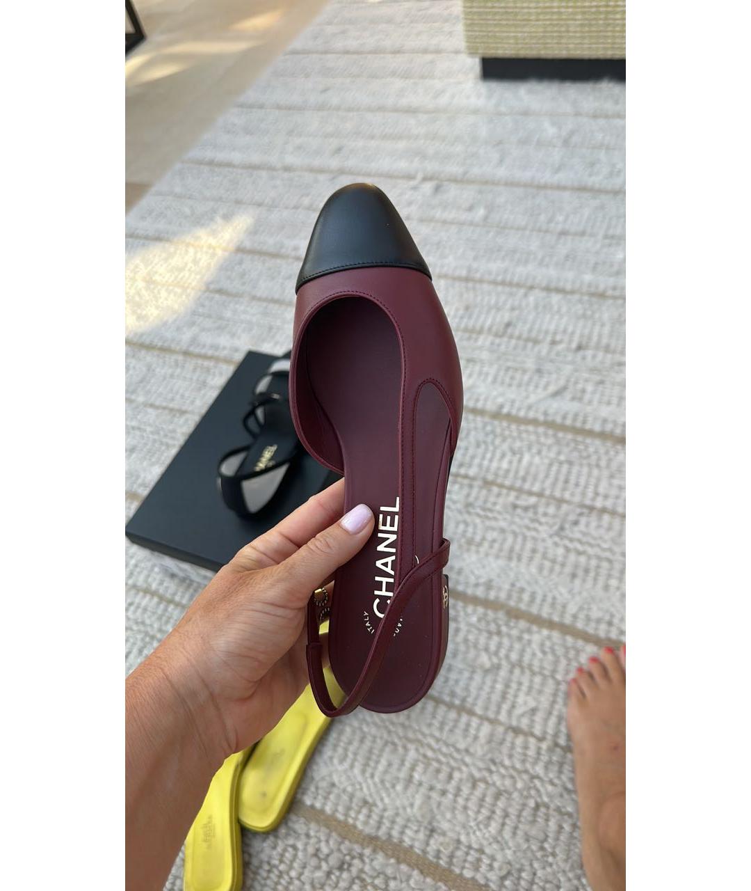 CHANEL Бордовые кожаные лодочки на низком каблуке, фото 7
