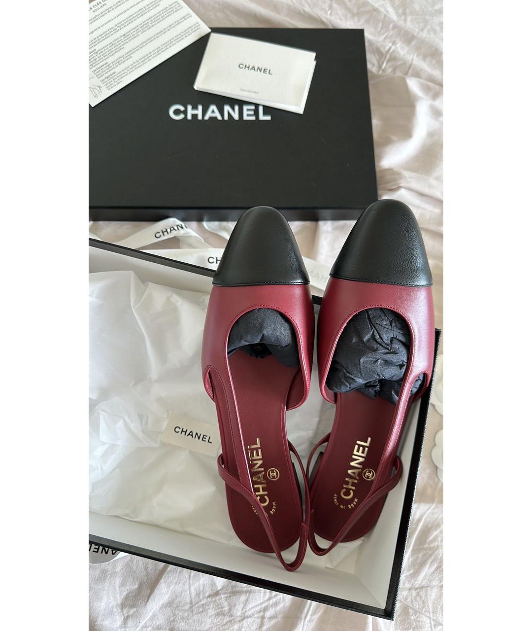 CHANEL Бордовые кожаные лодочки на низком каблуке, фото 2