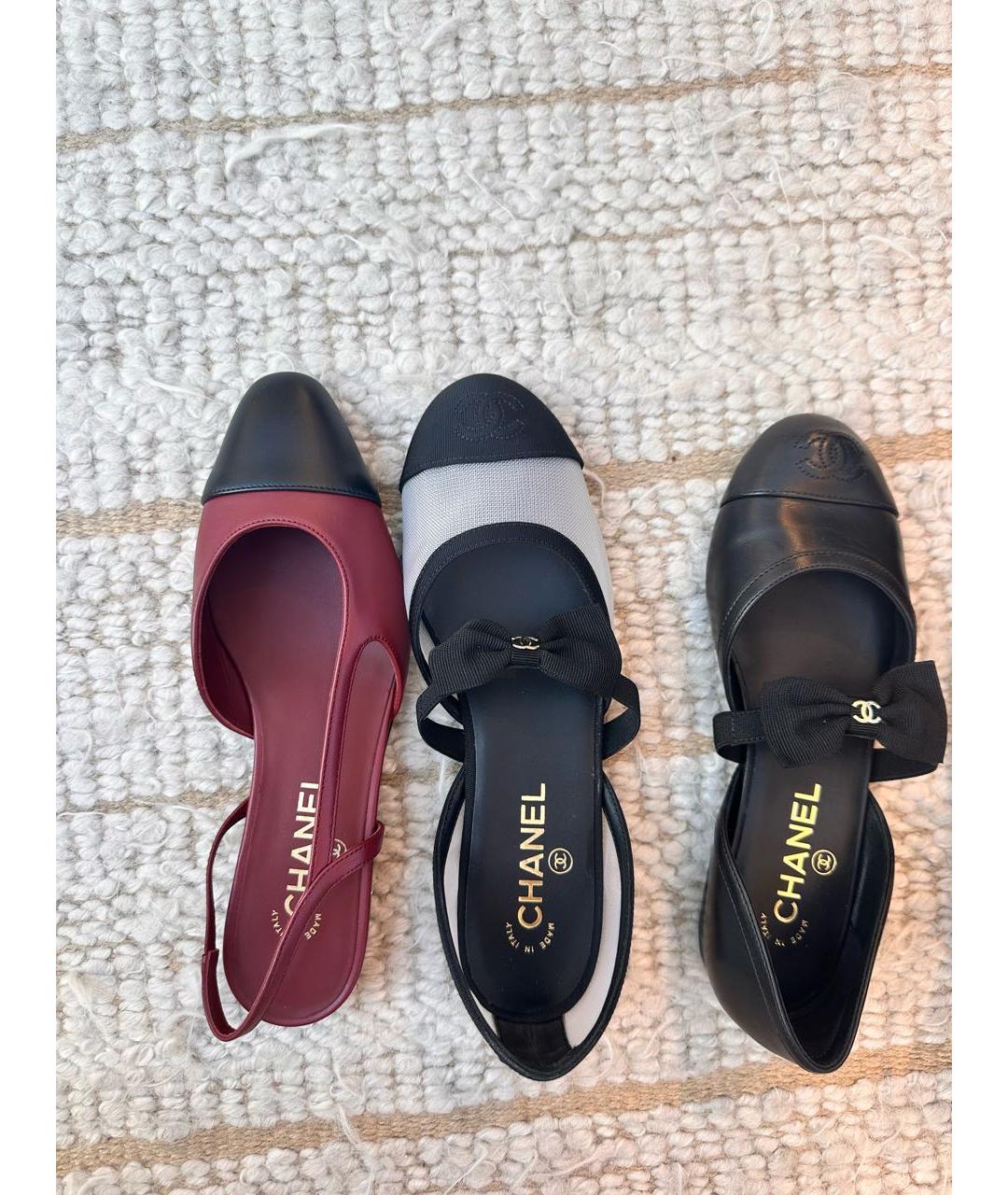 CHANEL Бордовые кожаные лодочки на низком каблуке, фото 5