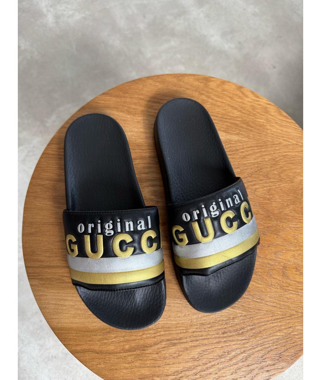 GUCCI Черные кожаные шлепанцы, фото 3