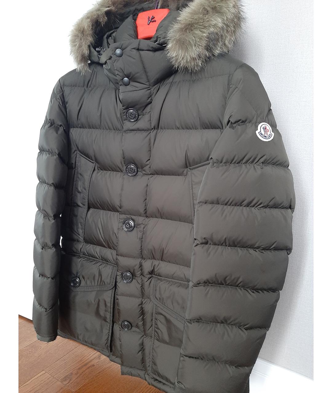 MONCLER Зеленый полиамидовый пуховик, фото 2