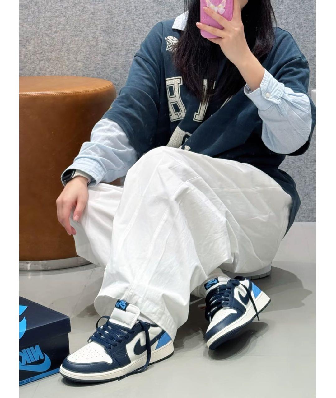 JORDAN Синие кожаные кроссовки, фото 7