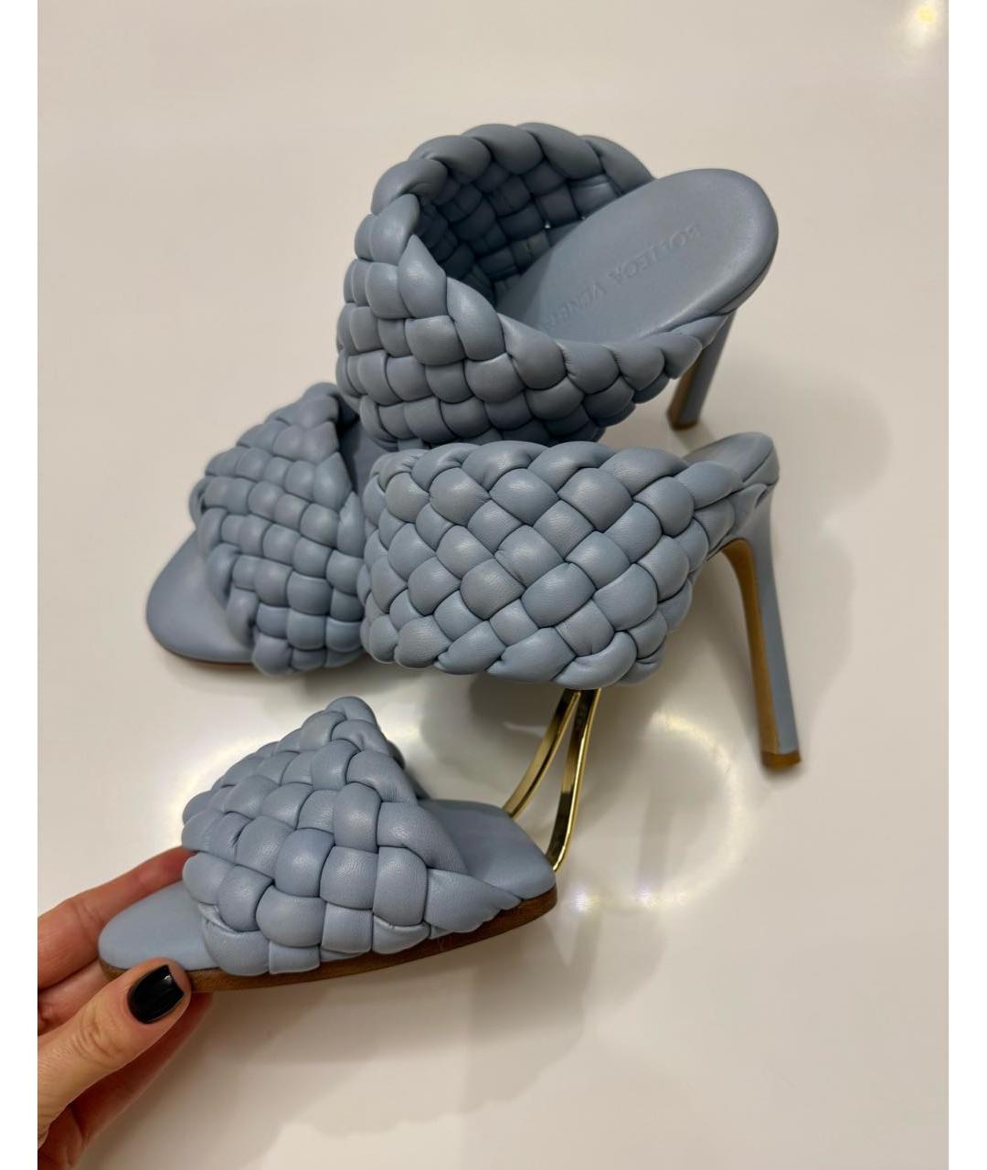 BOTTEGA VENETA Голубые кожаные мюли, фото 7
