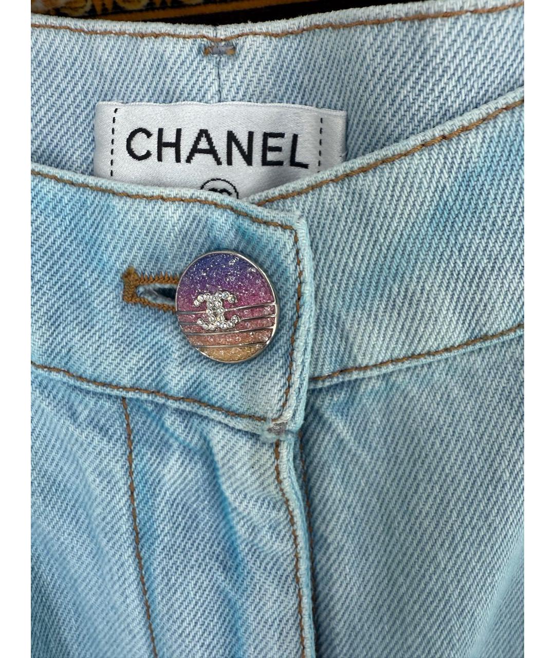 CHANEL Бирюзовые хлопковые прямые джинсы, фото 3