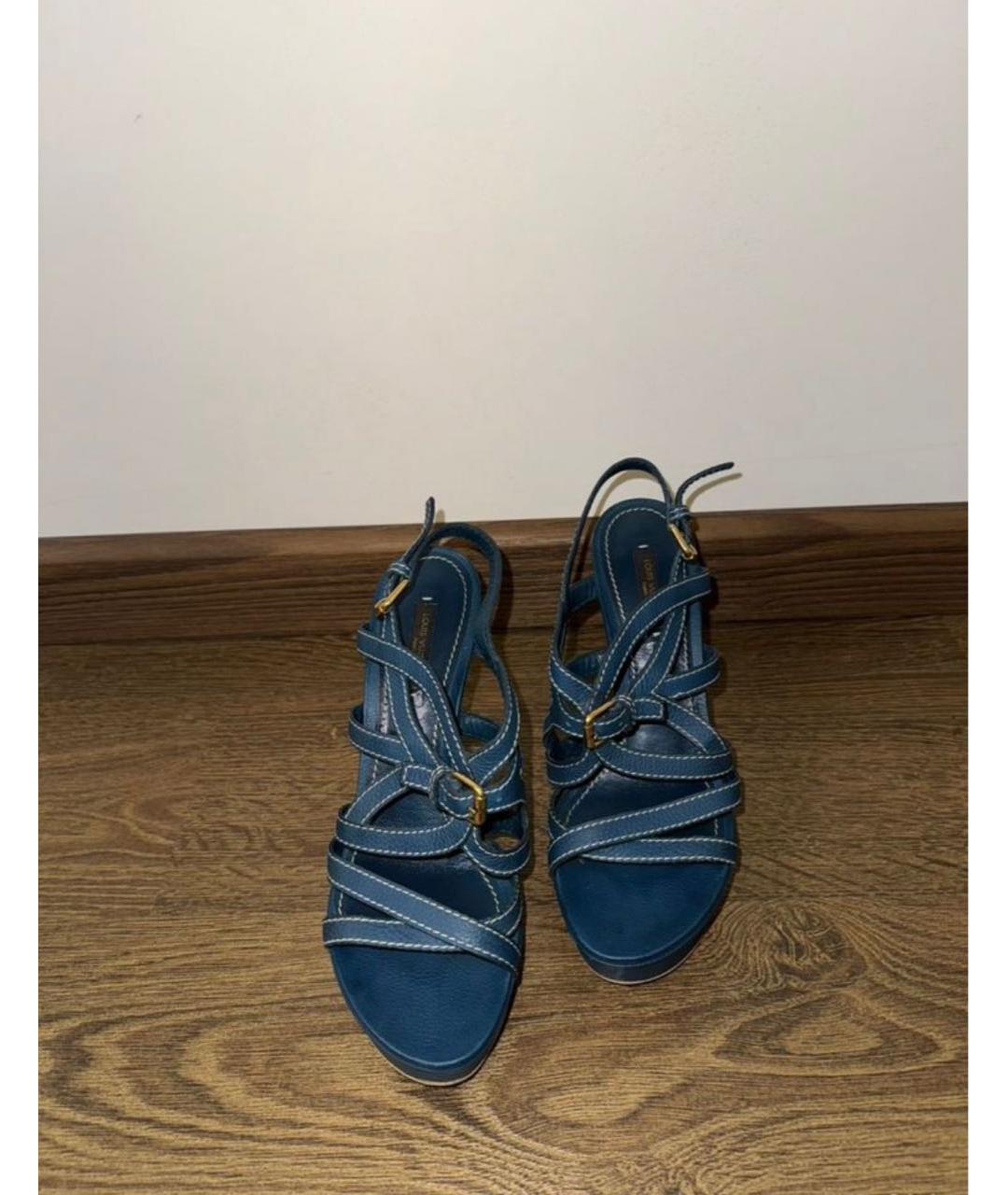 LOUIS VUITTON Бирюзовые нубуковые босоножки, фото 4