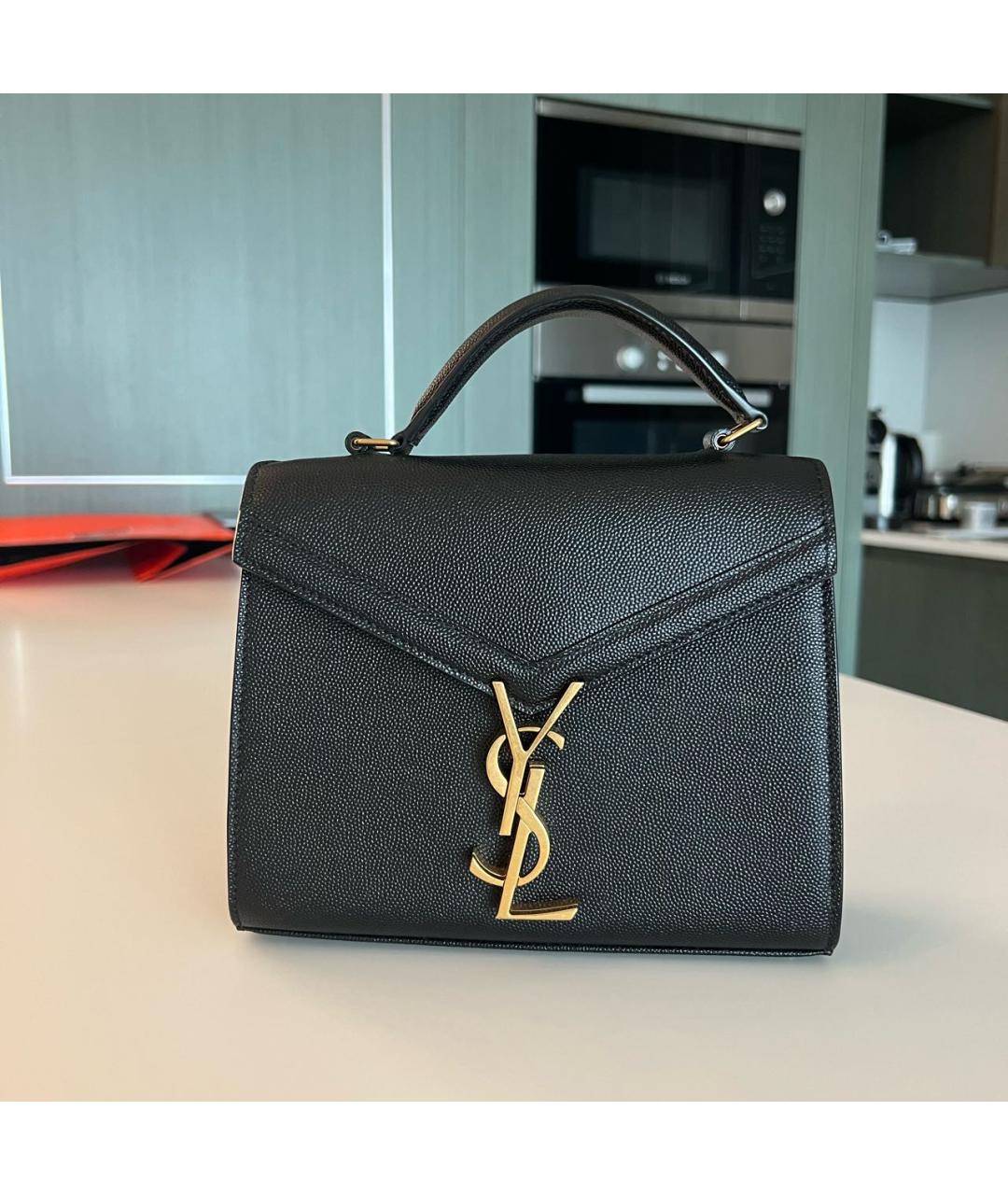 SAINT LAURENT Черная кожаная сумка с короткими ручками, фото 9