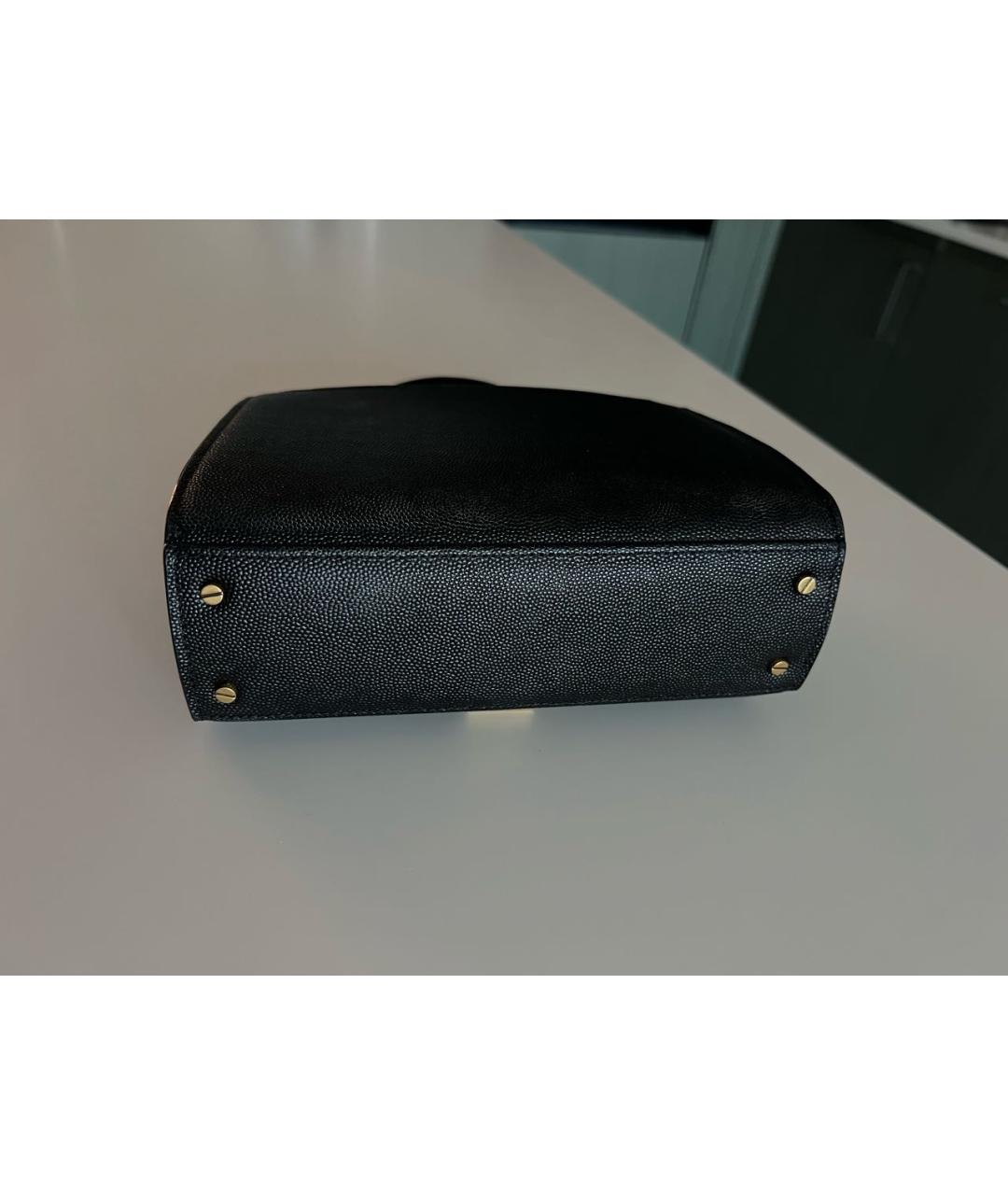 SAINT LAURENT Черная кожаная сумка с короткими ручками, фото 3
