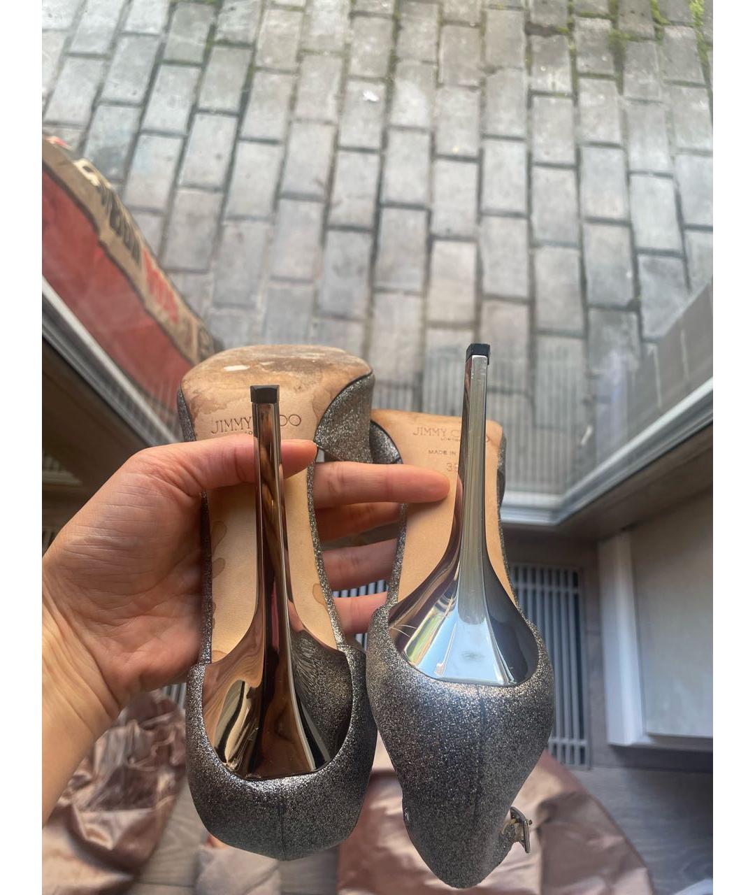 JIMMY CHOO Серебряные кожаные босоножки, фото 7