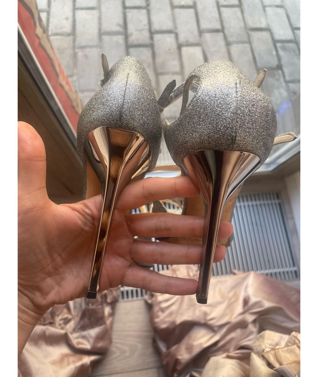 JIMMY CHOO Серебряные кожаные босоножки, фото 4