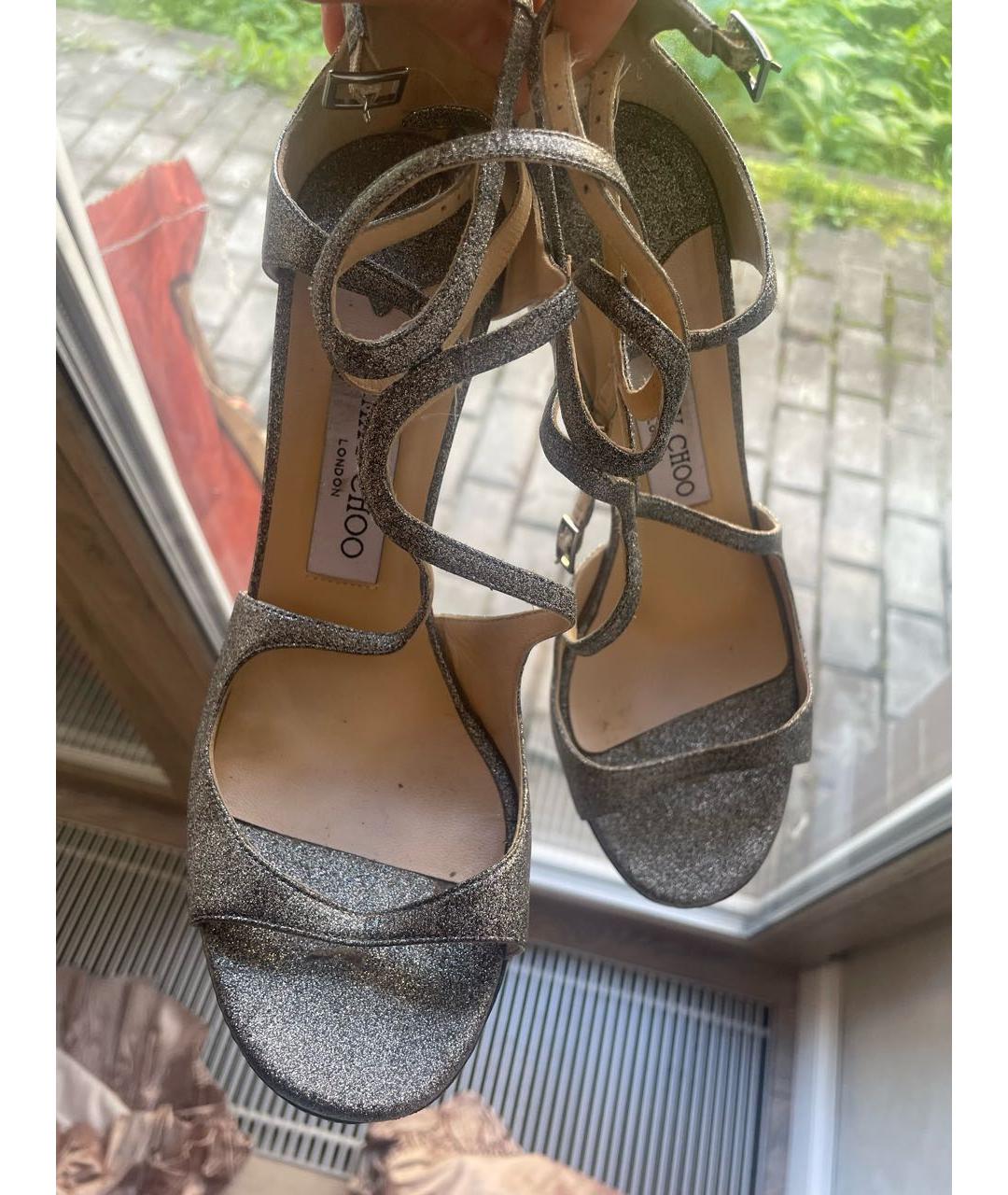 JIMMY CHOO Серебряные кожаные босоножки, фото 2