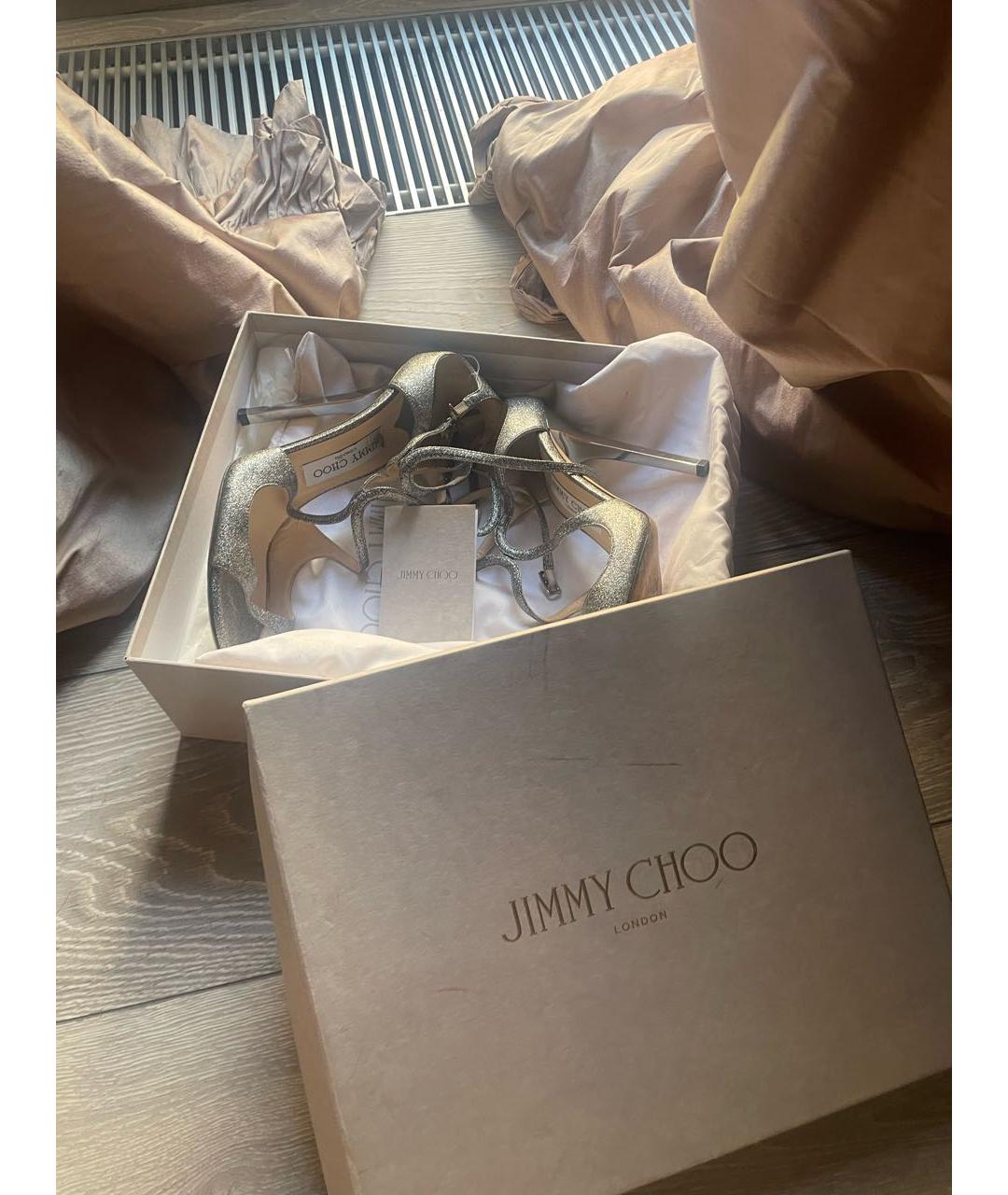 JIMMY CHOO Серебряные кожаные босоножки, фото 6