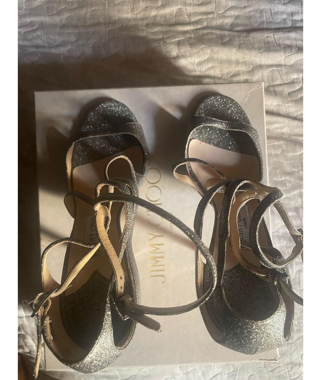 JIMMY CHOO Серебряные кожаные босоножки, фото 3