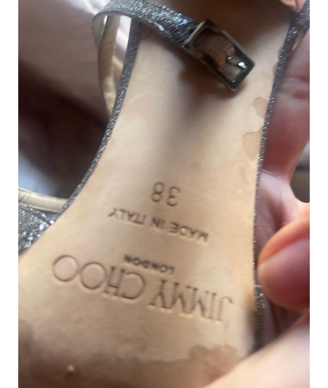 JIMMY CHOO Серебряные кожаные босоножки, фото 5