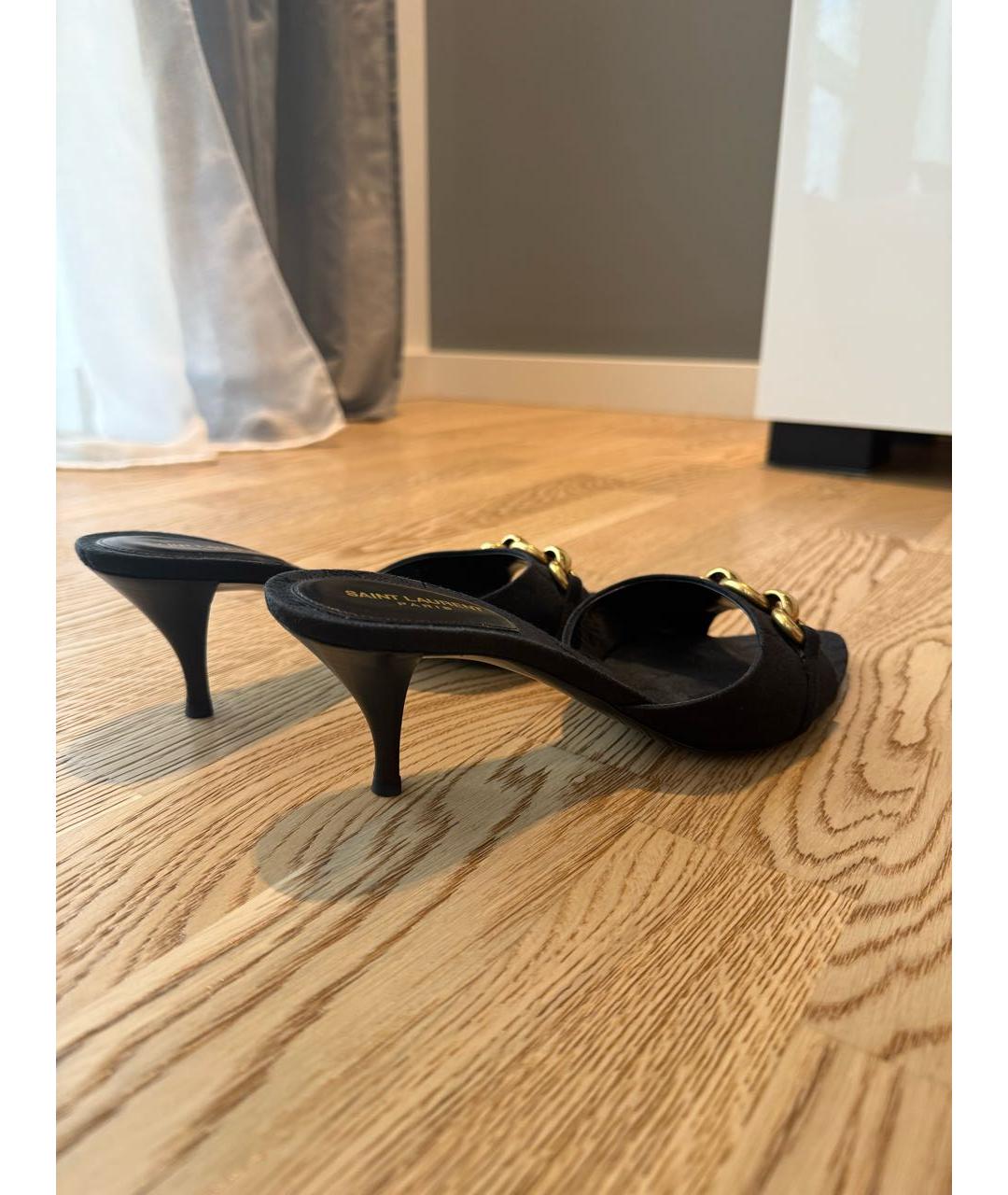 SAINT LAURENT Черные текстильные мюли, фото 5