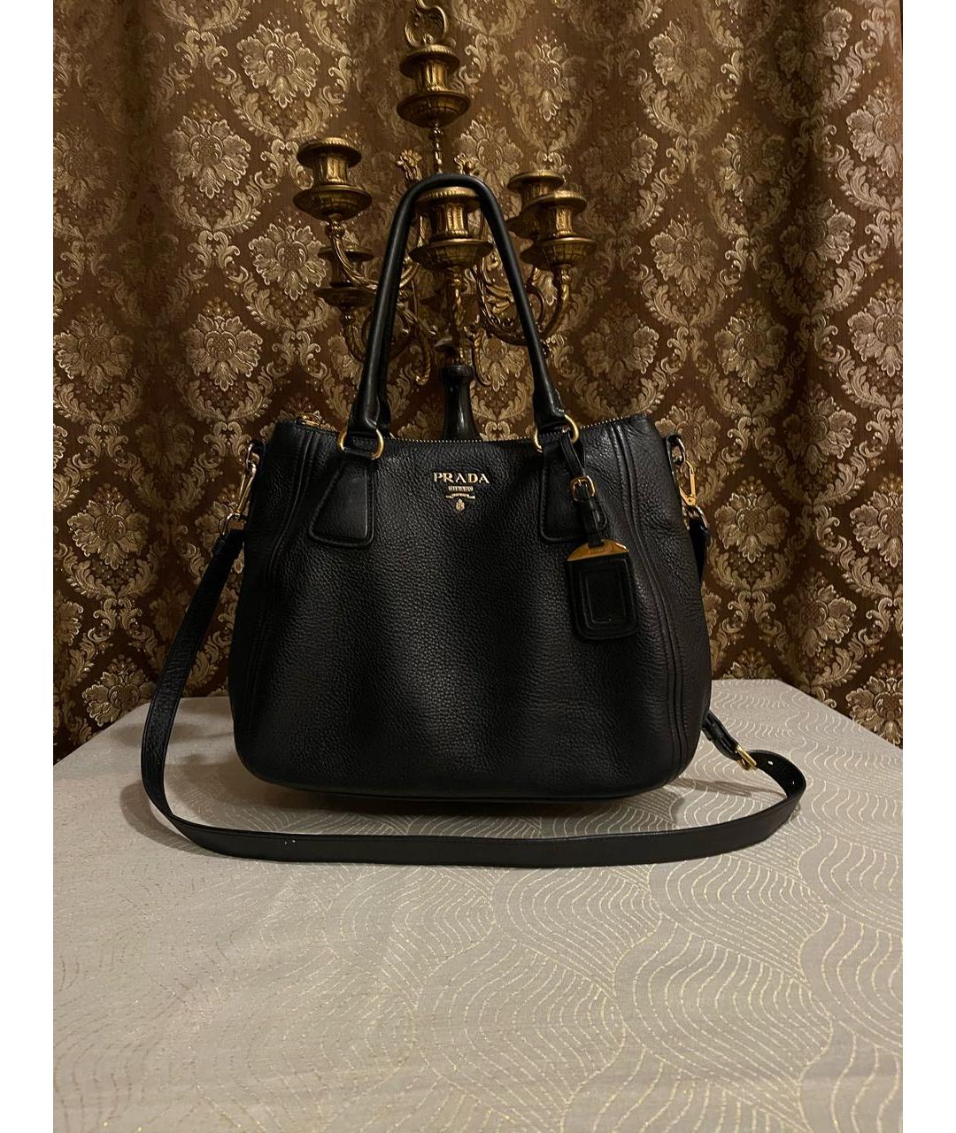 PRADA Черная кожаная сумка тоут, фото 5