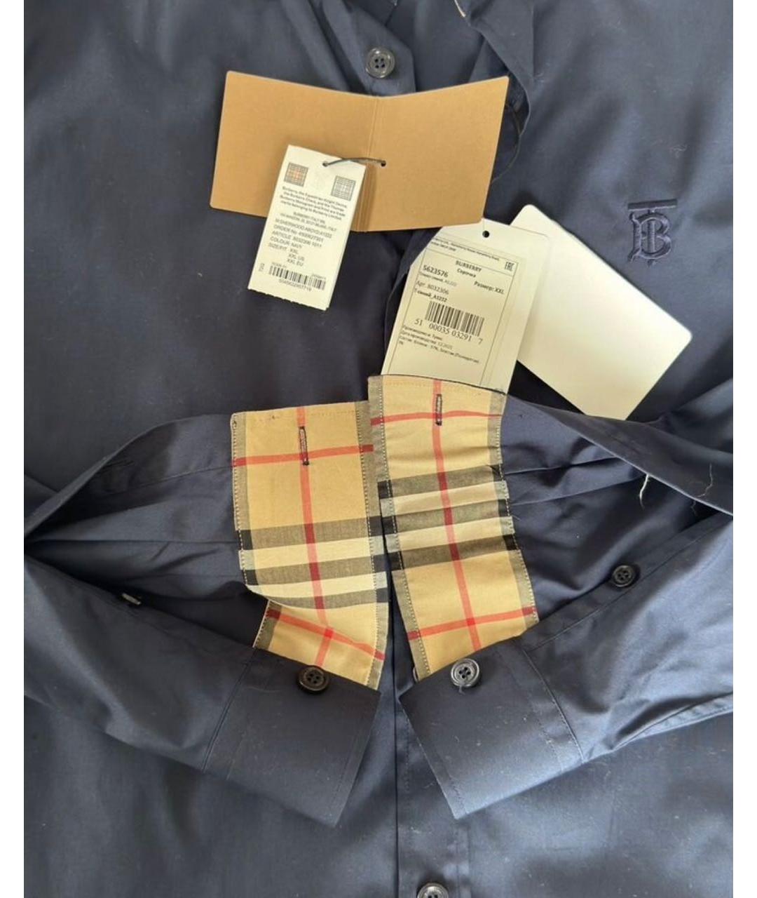 BURBERRY Синяя хлопковая классическая рубашка, фото 4