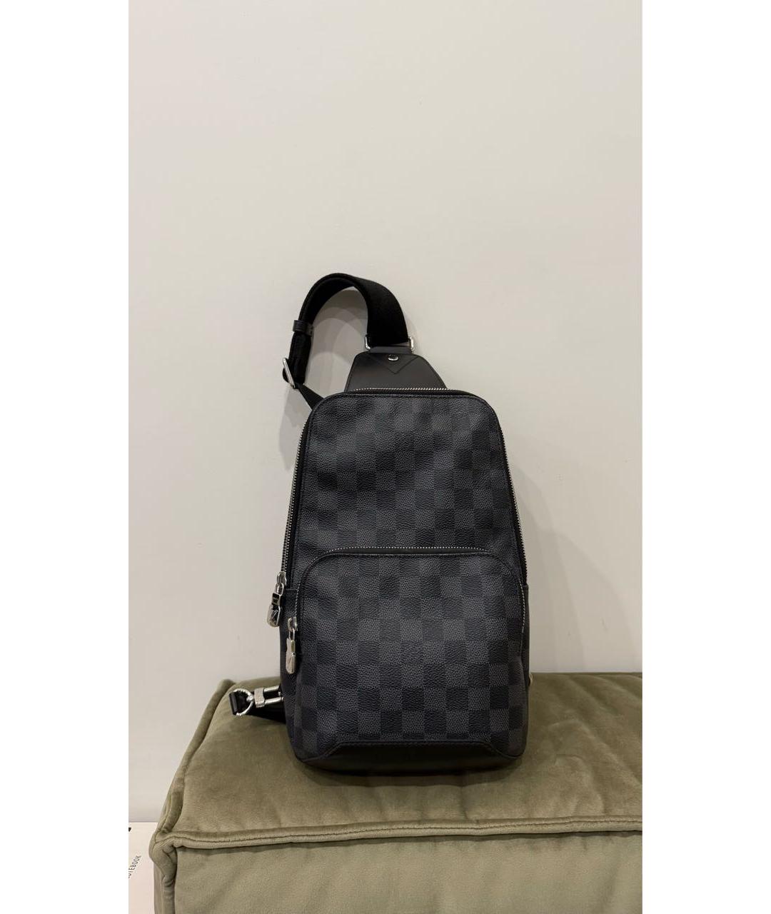 LOUIS VUITTON Антрацитовая кожаная сумка на плечо, фото 6