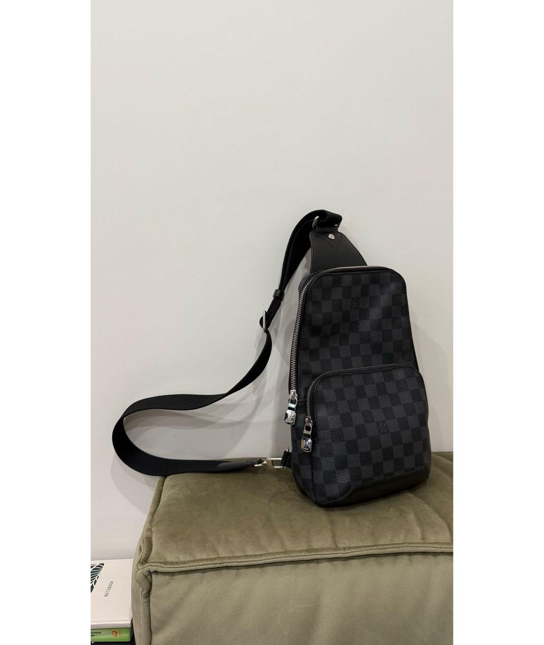 LOUIS VUITTON Антрацитовая кожаная сумка на плечо, фото 2