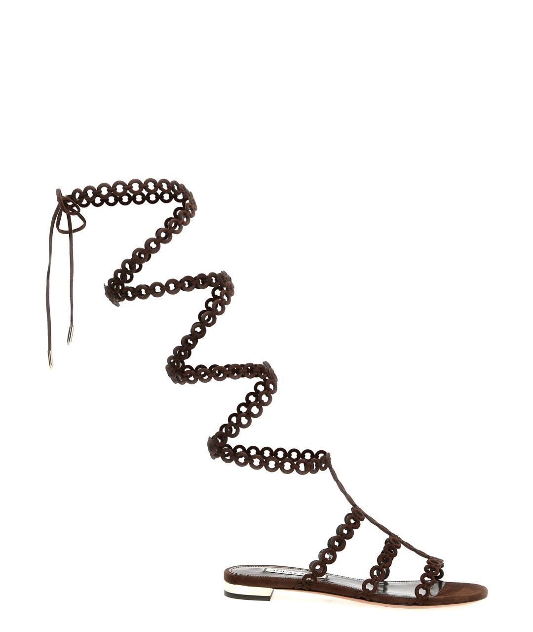 AQUAZZURA Коричневые кожаные босоножки, фото 1
