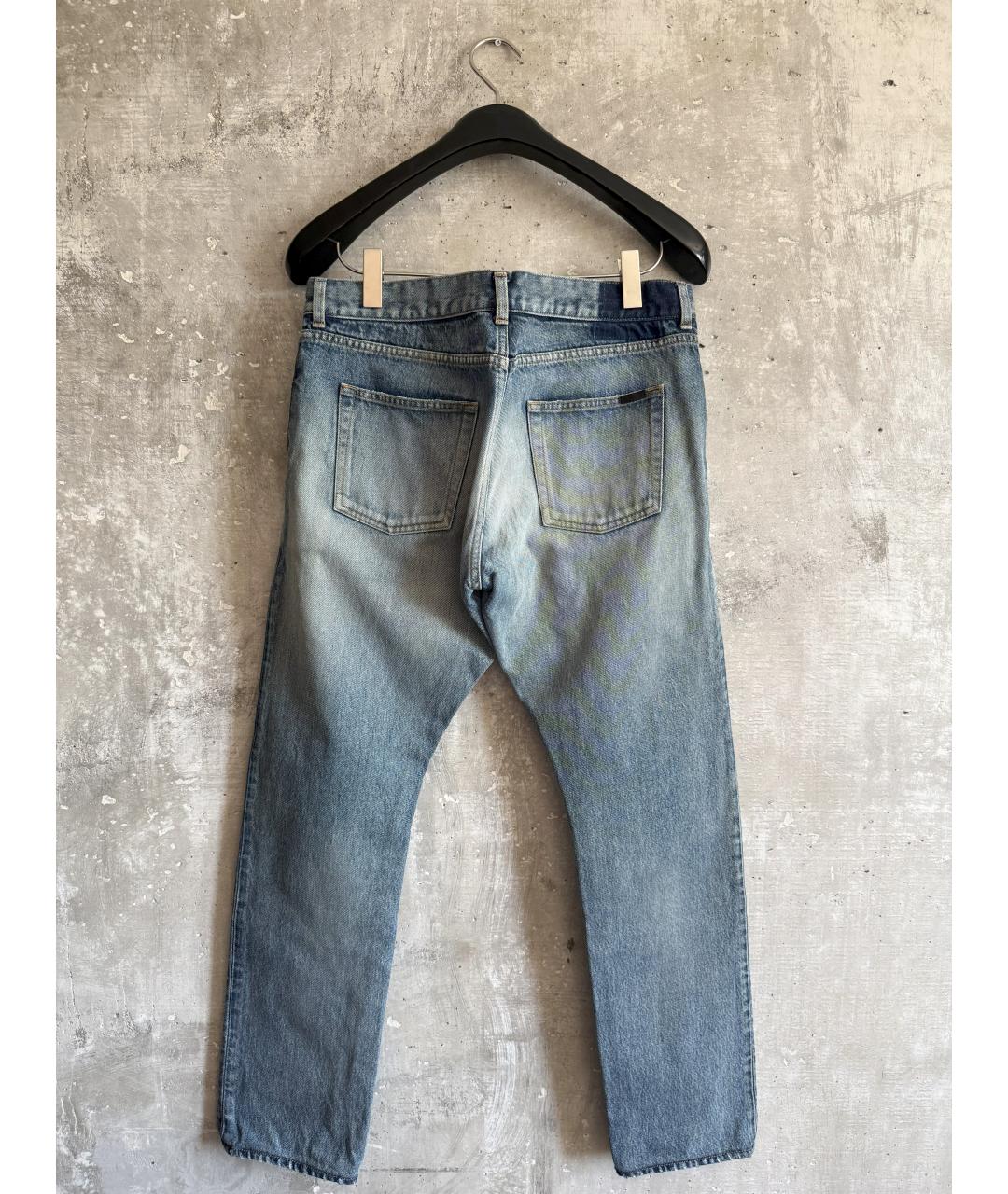 SAINT LAURENT Голубые хлопковые прямые джинсы, фото 2