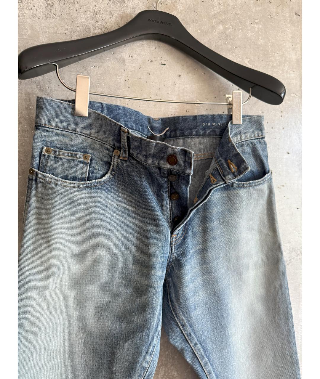 SAINT LAURENT Голубые хлопковые прямые джинсы, фото 5