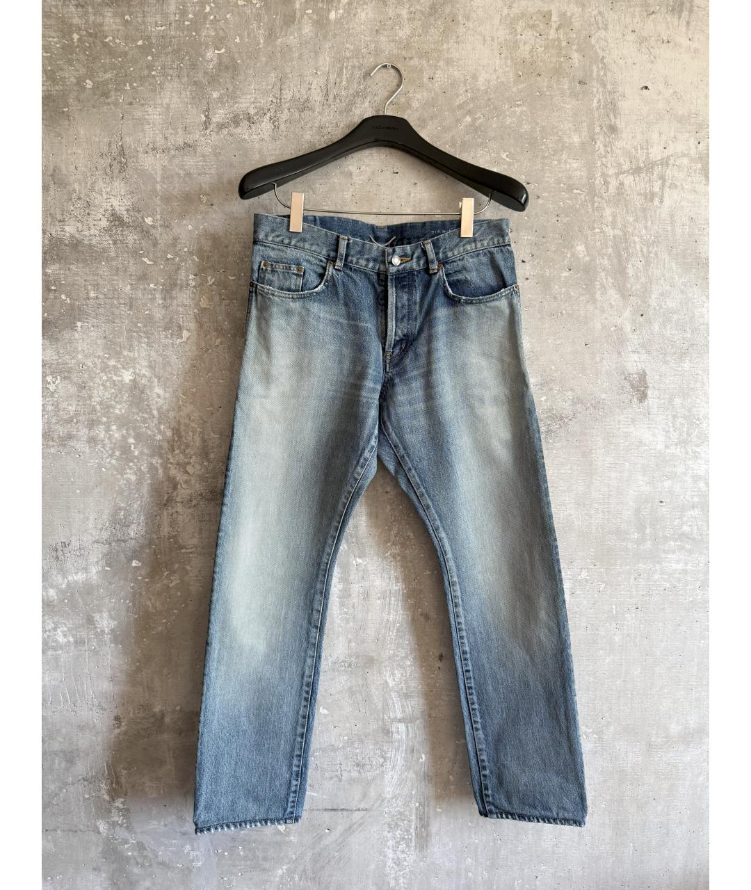 SAINT LAURENT Голубые хлопковые прямые джинсы, фото 8