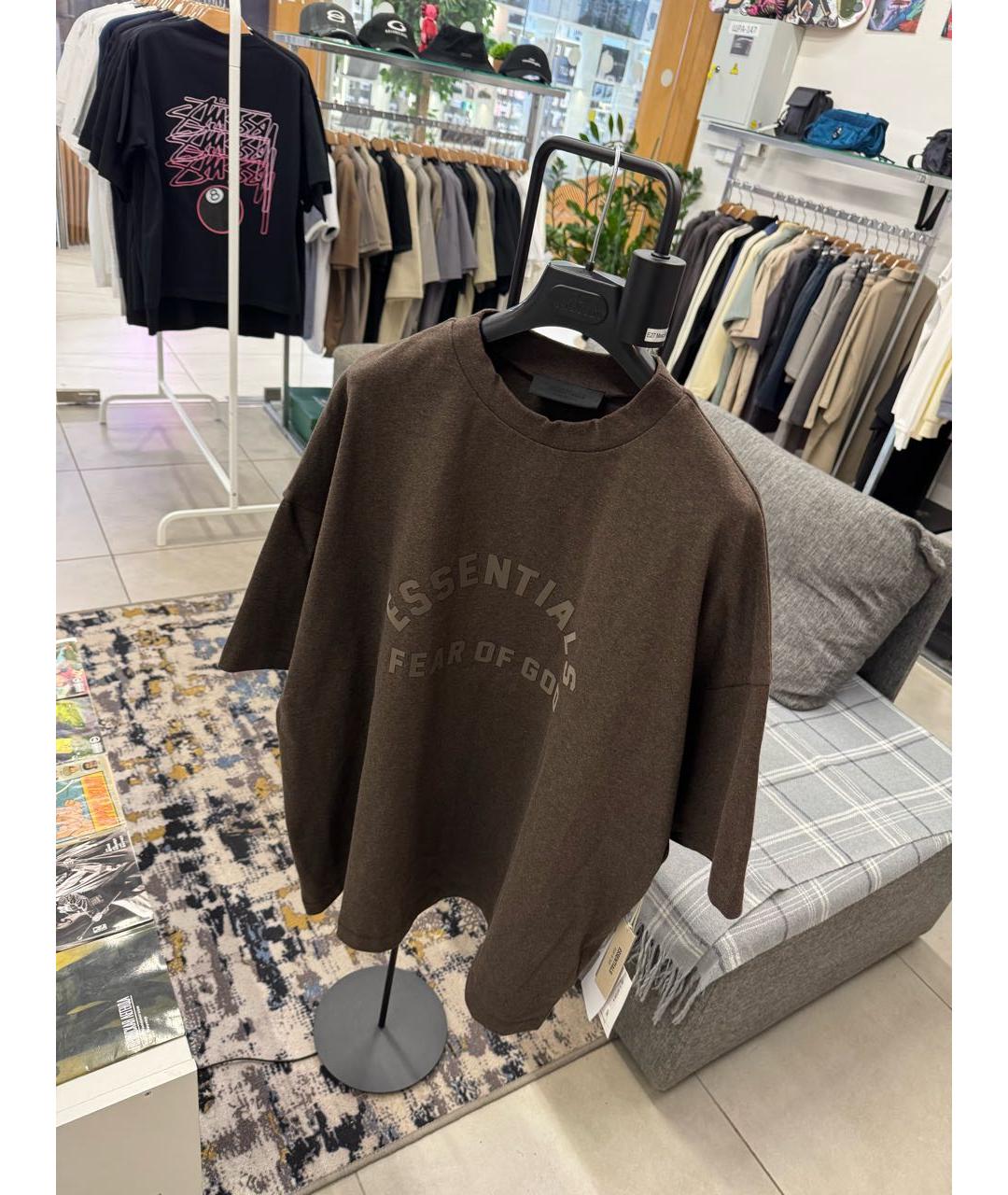 FEAR OF GOD ESSENTIALS Коричневая хлопковая футболка, фото 3